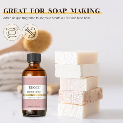 EUQEE Fresh Linen Duftöl 60 ml – Premium Duftöl für Aromatherapie, Diffuser, DIY Badebomben und Kerzenherstellung (2,02 Fl Oz)
