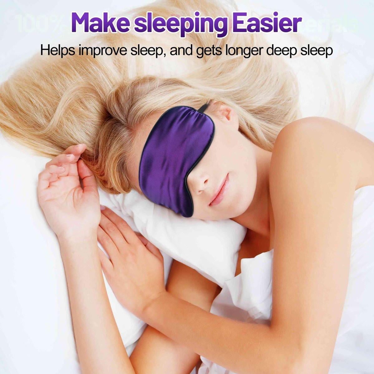 Seiden-Schlafmaske mit verstellbarem Band – Weiche Augenmaske für erholsamen Schlaf – Dunkellila
