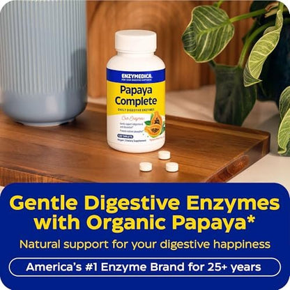 Enzymedica Papaya Complete – Kautabletten mit Papaya-Enzymen, Verdauungsergänzung für Frauen und Männer, Unterstützung der Verdauung und Darmgesundheit, hochpotentes Bromelain und Papain, vegan, glutenfrei – 120 Tabletten