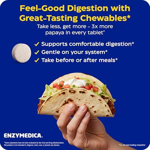 Enzymedica Papaya Complete – Kautabletten mit Papaya-Enzymen, Verdauungsergänzung für Frauen und Männer, Unterstützung der Verdauung und Darmgesundheit, hochpotentes Bromelain und Papain, vegan, glutenfrei – 120 Tabletten