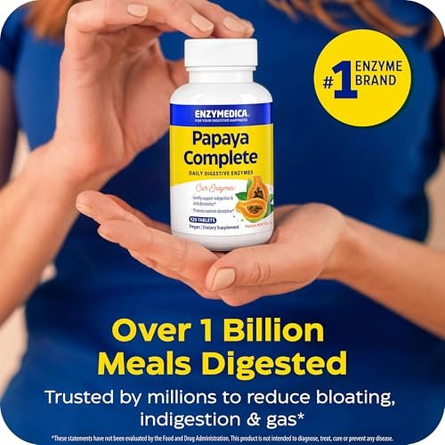 Enzymedica Papaya Complete – Kautabletten mit Papaya-Enzymen, Verdauungsergänzung für Frauen und Männer, Unterstützung der Verdauung und Darmgesundheit, hochpotentes Bromelain und Papain, vegan, glutenfrei – 120 Tabletten