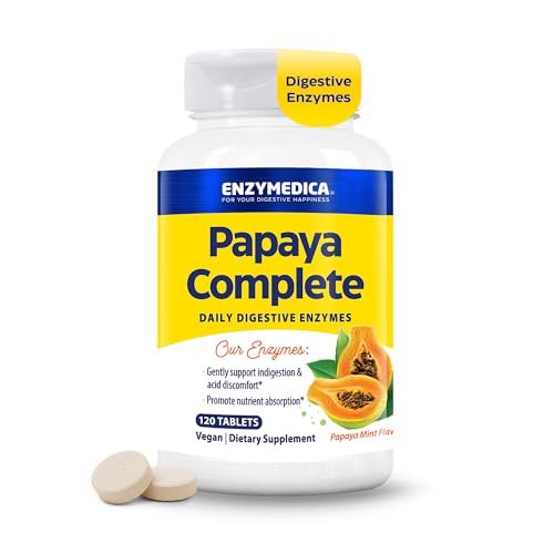 Enzymedica Papaya Complete – Kautabletten mit Papaya-Enzymen, Verdauungsergänzung für Frauen und Männer, Unterstützung der Verdauung und Darmgesundheit, hochpotentes Bromelain und Papain, vegan, glutenfrei – 120 Tabletten