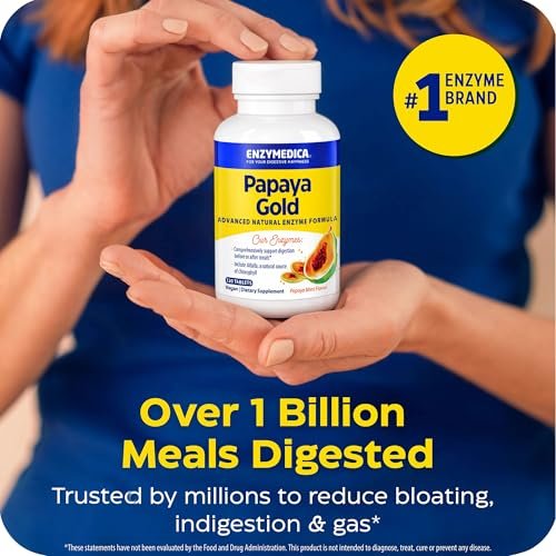 Enzymedica Papaya Gold – Kautabletten mit Papaya-Enzymen, Verdauungsenzyme für Frauen und Männer, Unterstützung der Verdauung und Darmgesundheit, hochwirksames Bromelain und Papain, vegan, glutenfrei – 120 Tabletten