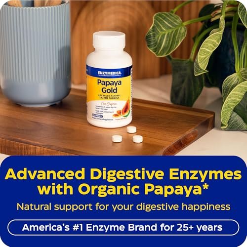 Enzymedica Papaya Gold – Kautabletten mit Papaya-Enzymen, Verdauungsenzyme für Frauen und Männer, Unterstützung der Verdauung und Darmgesundheit, hochwirksames Bromelain und Papain, vegan, glutenfrei – 120 Tabletten