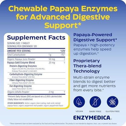 Enzymedica Papaya Gold – Kautabletten mit Papaya-Enzymen, Verdauungsenzyme für Frauen und Männer, Unterstützung der Verdauung und Darmgesundheit, hochwirksames Bromelain und Papain, vegan, glutenfrei – 120 Tabletten