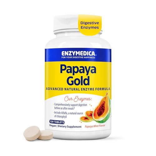 Enzymedica Papaya Gold – Kautabletten mit Papaya-Enzymen, Verdauungsenzyme für Frauen und Männer, Unterstützung der Verdauung und Darmgesundheit, hochwirksames Bromelain und Papain, vegan, glutenfrei – 120 Tabletten