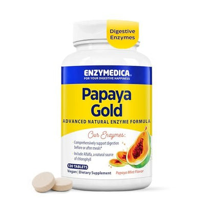 Enzymedica Papaya Gold – Kautabletten mit Papaya-Enzymen, Verdauungsenzyme für Frauen und Männer, Unterstützung der Verdauung und Darmgesundheit, hochwirksames Bromelain und Papain, vegan, glutenfrei – 120 Tabletten