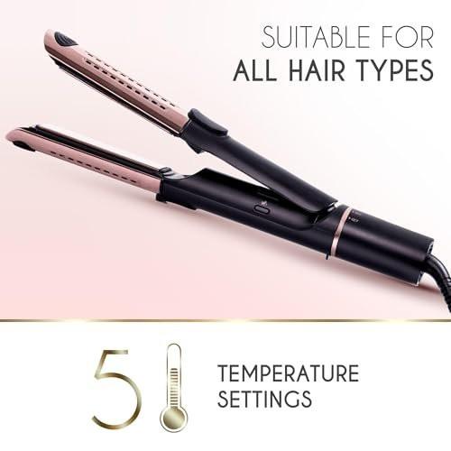 ELLA BELLA® 2-in-1 Haarglätter und Air Curler • Titanium Glätteisen und Lockenstab in Einem • Kühlungslöcher für langanhaltendes Styling • Vielseitige Looks, professionelle Salonergebnisse