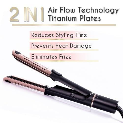 ELLA BELLA® 2-in-1 Haarglätter und Air Curler • Titanium Glätteisen und Lockenstab in Einem • Kühlungslöcher für langanhaltendes Styling • Vielseitige Looks, professionelle Salonergebnisse