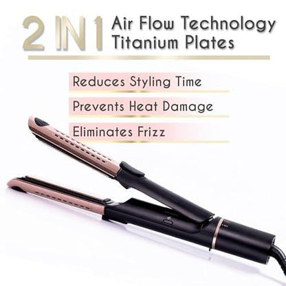 ELLA BELLA® 2-in-1 Haarglätter und Air Curler • Titanium Glätteisen und Lockenstab in Einem • Kühlungslöcher für langanhaltendes Styling • Vielseitige Looks, professionelle Salonergebnisse
