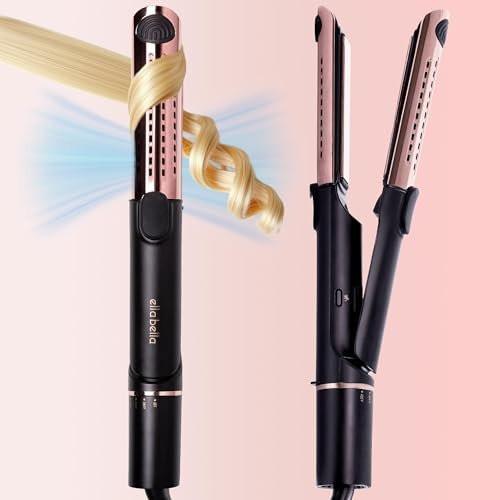 ELLA BELLA® 2-in-1 Haarglätter und Air Curler • Titanium Glätteisen und Lockenstab in Einem • Kühlungslöcher für langanhaltendes Styling • Vielseitige Looks, professionelle Salonergebnisse