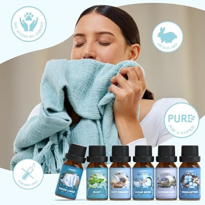 SALUBRITO Duftöle Set, Premium Ätherische Öle Set für Diffuser, Kerzen- und Seifenherstellung, Frische Baumwolle, Sauberes Zuhause, Frische Wäsche, Weicher Puder, Blütenseife, Minze, Stark duftende Öle