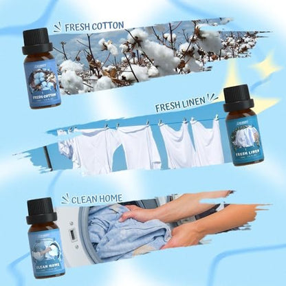 SALUBRITO Duftöle Set, Premium Ätherische Öle Set für Diffuser, Kerzen- und Seifenherstellung, Frische Baumwolle, Sauberes Zuhause, Frische Wäsche, Weicher Puder, Blütenseife, Minze, Stark duftende Öle