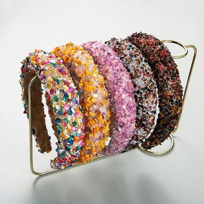 Barockes Retro Stirnband mit Strasssteinen - Funkelnder Diamantbesatz, Glitzerndes Fashion-Haarband für Damen und Mädchen (Rose Gelb Grün)