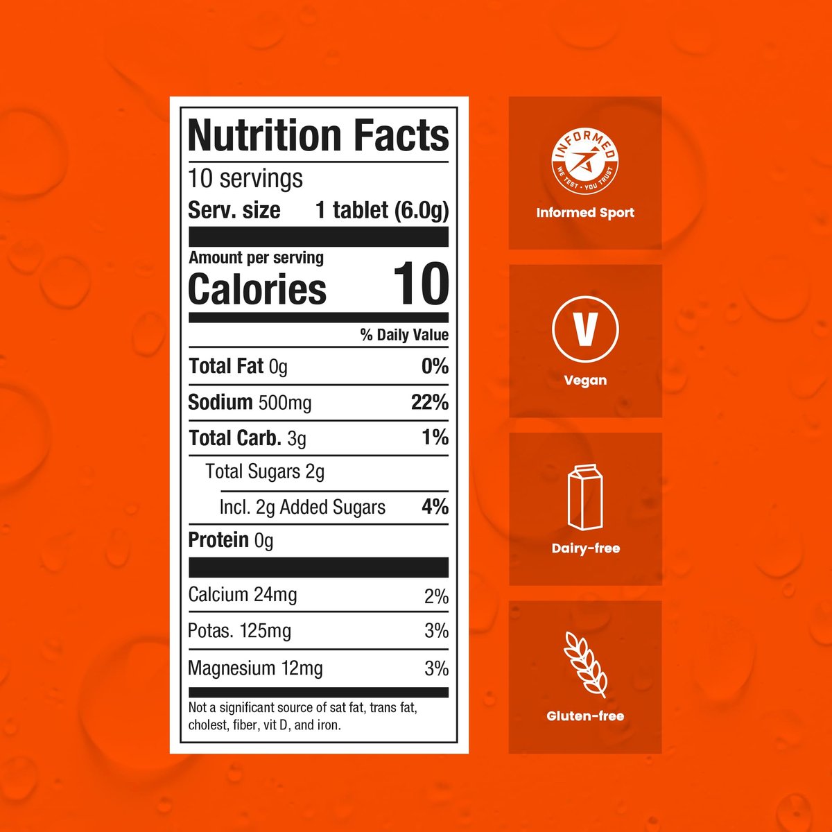 Präzisions-Hydratation Elektrolyt-Tabletten – Mehrfachstärke Brausetabletten gegen Krämpfe – Kalorienarm, glutenfrei, vegan/vegetarisch (1 Tube, 1000 mg/L – Orange)