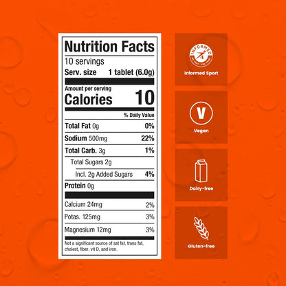 Präzisions-Hydratation Elektrolyt-Tabletten – Mehrfachstärke Brausetabletten gegen Krämpfe – Kalorienarm, glutenfrei, vegan/vegetarisch (1 Tube, 1000 mg/L – Orange)
