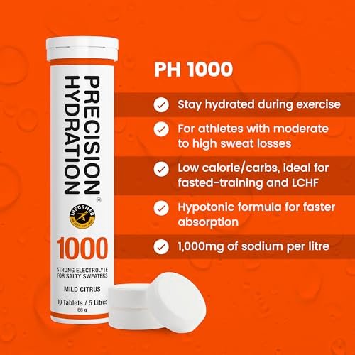 Präzisions-Hydratation Elektrolyt-Tabletten – Mehrfachstärke Brausetabletten gegen Krämpfe – Kalorienarm, glutenfrei, vegan/vegetarisch (1 Tube, 1000 mg/L – Orange)