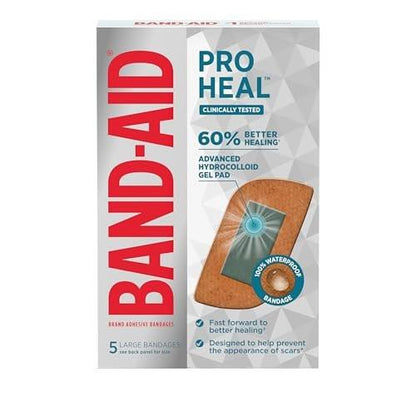 BAND-AID Pro Heal Hydrokolloid-Pflaster, Große wasserdichte Wundpflaster für bessere Heilung kleiner Wunden, 5 Stück