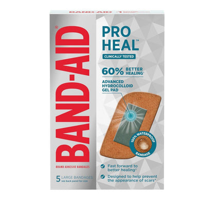 BAND-AID Pro Heal Hydrokolloid-Pflaster, Große wasserdichte Wundpflaster für bessere Heilung kleiner Wunden, 5 Stück