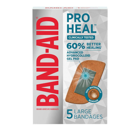 BAND-AID Pro Heal Hydrokolloid-Pflaster, Große wasserdichte Wundpflaster für bessere Heilung kleiner Wunden, 5 Stück