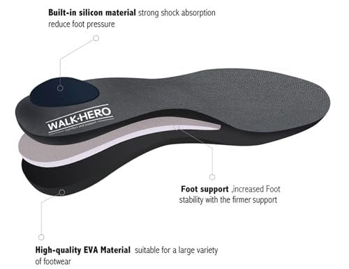 WALK·HERO COMFORT AND SUPPORT Plantarfasziitis-Einlegesohlen, Fußgewölbestützen für flache Füße und hohes Fußgewölbe (Herren 8-8,5 | Damen 10-10,5)