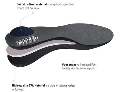 WALK·HERO COMFORT AND SUPPORT Plantarfasziitis-Einlegesohlen, Fußgewölbestützen für flache Füße und hohes Fußgewölbe (Herren 8-8,5 | Damen 10-10,5)