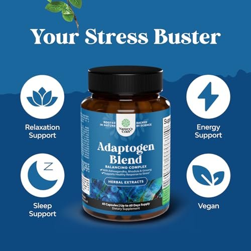 Kräuter-Adaptogen-Stimmungsunterstützung - Beruhigende Adaptogene für Stress- & Cortisol-Management mit Ashwagandha, Rhodiola Rosea & Maca-Wurzel - Vegan & tagsüber geeignet - 60 Kapseln