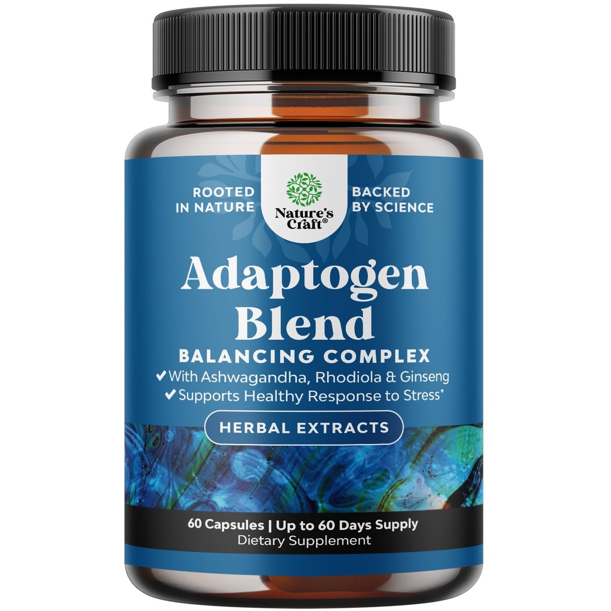 Kräuter-Adaptogen-Stimmungsunterstützung - Beruhigende Adaptogene für Stress- & Cortisol-Management mit Ashwagandha, Rhodiola Rosea & Maca-Wurzel - Vegan & tagsüber geeignet - 60 Kapseln