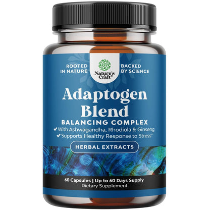 Kräuter-Adaptogen-Stimmungsunterstützung - Beruhigende Adaptogene für Stress- & Cortisol-Management mit Ashwagandha, Rhodiola Rosea & Maca-Wurzel - Vegan & tagsüber geeignet - 60 Kapseln
