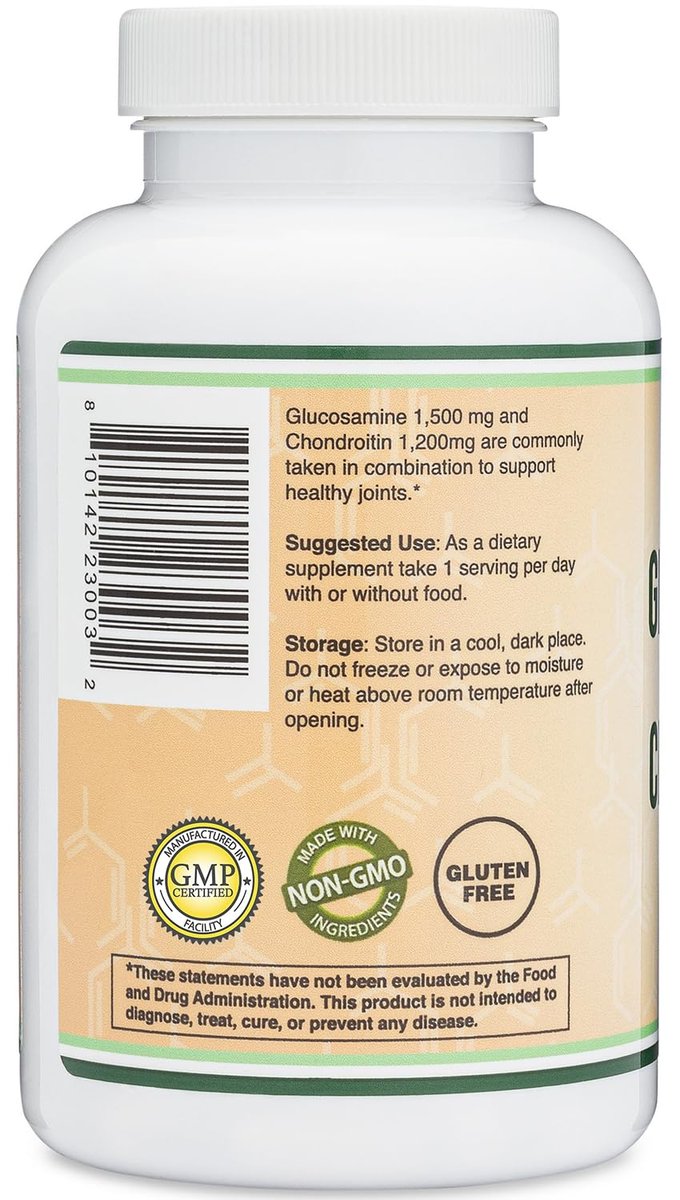 Glucosamin Chondroitin Triple Strength (1.500 mg Glucosaminsulfat, 1.200 mg Chondroitin) 180 Tabletten, Zweimonatsvorrat – Gelenkunterstützung, Glutenfrei, Nicht-GVO von Double Wood