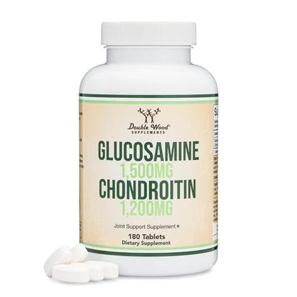 Glucosamin Chondroitin Triple Strength (1.500 mg Glucosaminsulfat, 1.200 mg Chondroitin) 180 Tabletten, Zweimonatsvorrat – Gelenkunterstützung, Glutenfrei, Nicht-GVO von Double Wood