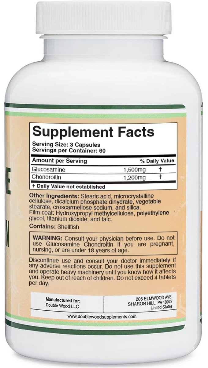 Glucosamin Chondroitin Triple Strength (1.500 mg Glucosaminsulfat, 1.200 mg Chondroitin) 180 Tabletten, Zweimonatsvorrat – Gelenkunterstützung, Glutenfrei, Nicht-GVO von Double Wood