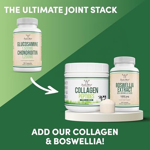 Glucosamin Chondroitin Triple Strength (1.500 mg Glucosaminsulfat, 1.200 mg Chondroitin) 180 Tabletten, Zweimonatsvorrat – Gelenkunterstützung, Glutenfrei, Nicht-GVO von Double Wood