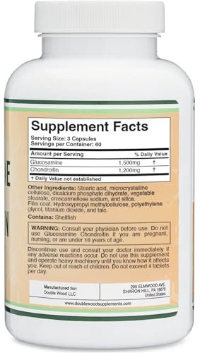Glucosamin Chondroitin Triple Strength (1.500 mg Glucosaminsulfat, 1.200 mg Chondroitin) 180 Tabletten, Zweimonatsvorrat – Gelenkunterstützung, Glutenfrei, Nicht-GVO von Double Wood