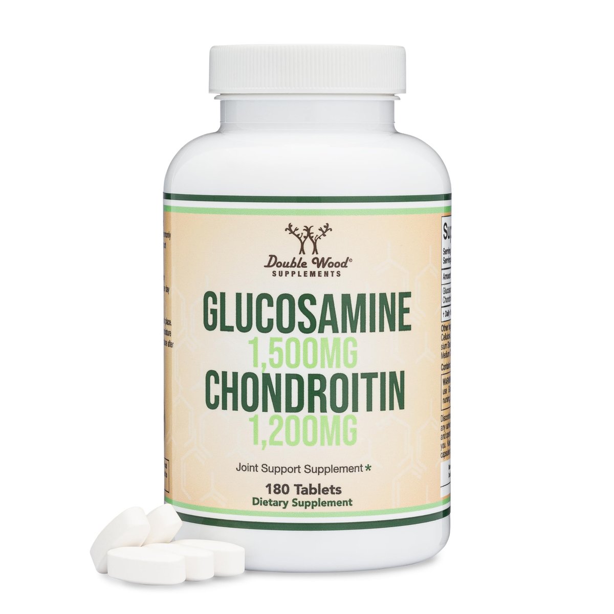 Glucosamin Chondroitin Triple Strength (1.500 mg Glucosaminsulfat, 1.200 mg Chondroitin) 180 Tabletten, Zweimonatsvorrat – Gelenkunterstützung, Glutenfrei, Nicht-GVO von Double Wood