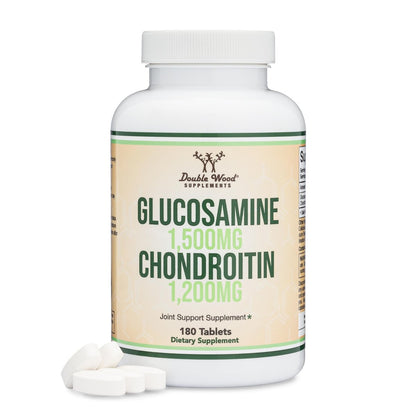 Glucosamin Chondroitin Triple Strength (1.500 mg Glucosaminsulfat, 1.200 mg Chondroitin) 180 Tabletten, Zweimonatsvorrat – Gelenkunterstützung, Glutenfrei, Nicht-GVO von Double Wood