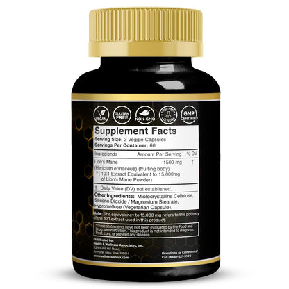Löwenmähne Pilz Kapseln - 120 Stück - Gedächtnis & Fokus Unterstützung, Immunsystem Booster - 2er Pack