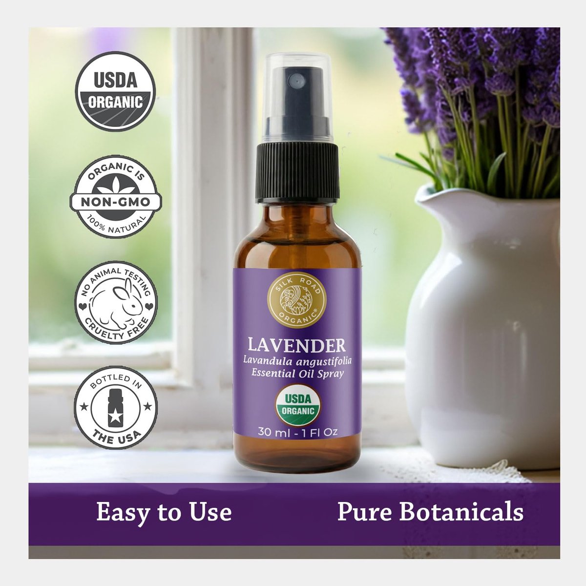 Silk Road Organic Bio-Lavendel Ätherisches Öl Spray – 100% Rein, USDA-zertifiziert, 30 ml