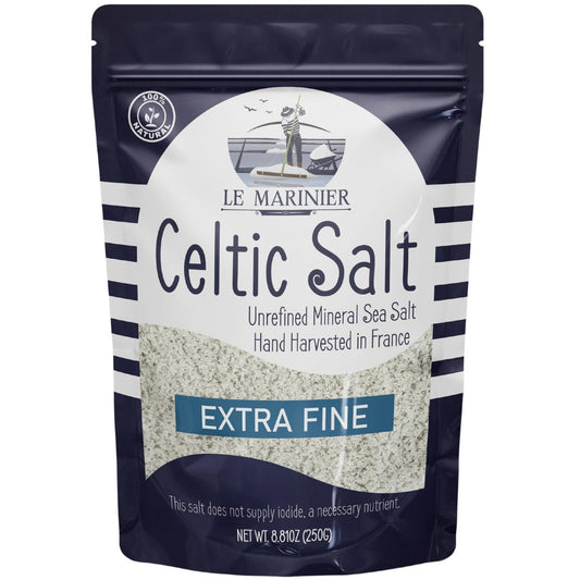 Le Marinier Französisches Meersalz Extra Fein, 250g – 0,6 Pfund. Keltisches Salz Bio – 100 % natürlich, mineralreich, unraffiniert, handgeerntet (0,6 Pfund Extra Fein)