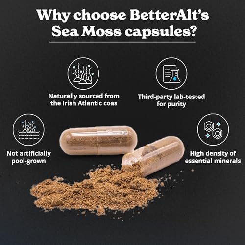3000mg Irisches Seemoos, 2000mg Schwarzkümmelöl, 1000mg Ashwagandha, 1000mg Klettenwurzel, 1000mg Blasentang mit schwarzem Pfeffer & Vitamin C | Vitalität & Energie | All-in-One Nahrungsergänzung | 120 Kapseln