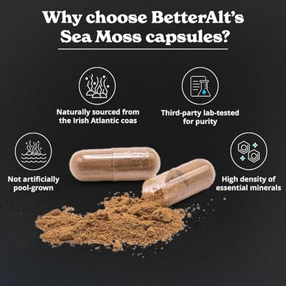 3000mg Irisches Seemoos, 2000mg Schwarzkümmelöl, 1000mg Ashwagandha, 1000mg Klettenwurzel, 1000mg Blasentang mit schwarzem Pfeffer & Vitamin C | Vitalität & Energie | All-in-One Nahrungsergänzung | 120 Kapseln