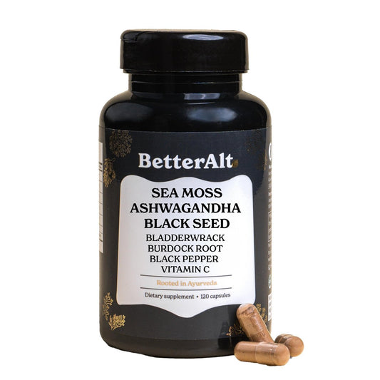 3000mg Irisches Seemoos, 2000mg Schwarzkümmelöl, 1000mg Ashwagandha, 1000mg Klettenwurzel, 1000mg Blasentang mit schwarzem Pfeffer & Vitamin C | Vitalität & Energie | All-in-One Nahrungsergänzung | 120 Kapseln
