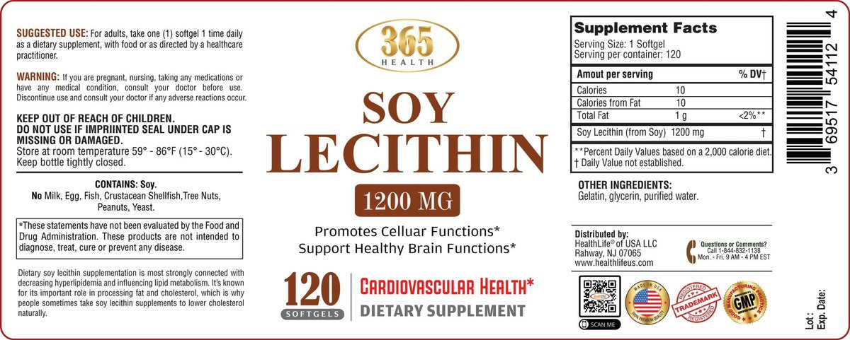 HEALTH LFE Lecithin 1200 mg – Hochdosiert, 120 Weichkapseln, natürliche Kombination essenzieller Fettsäuren zur Unterstützung der Gehirn- und Nervenfunktion, Nahrungsergänzungsmittel
