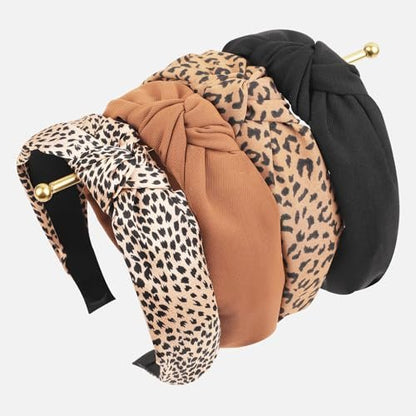 Sept Montagne Trendy Knoten-Haarband für Frauen, 4er-Pack, breite Haarbänder für Damen, geknotet, modisch, Schwarz Braun Leopard
