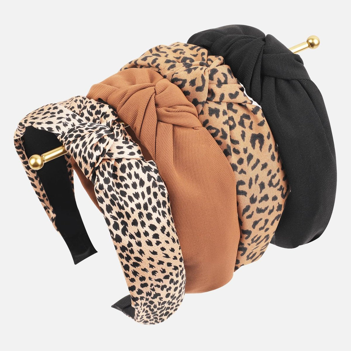 Sept Montagne Trendy Knoten-Haarband für Frauen, 4er-Pack, breite Haarbänder für Damen, geknotet, modisch, Schwarz Braun Leopard