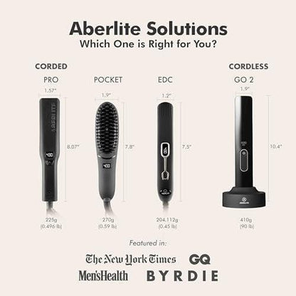 Aberlite Go 2 - Kabelloser Bart- & Haarglätter - Schmerzfreier Anti-Scald-Kamm - Fortschrittliche Ionenpflege - Akkubetriebene Heißbürste für alle Barttypen