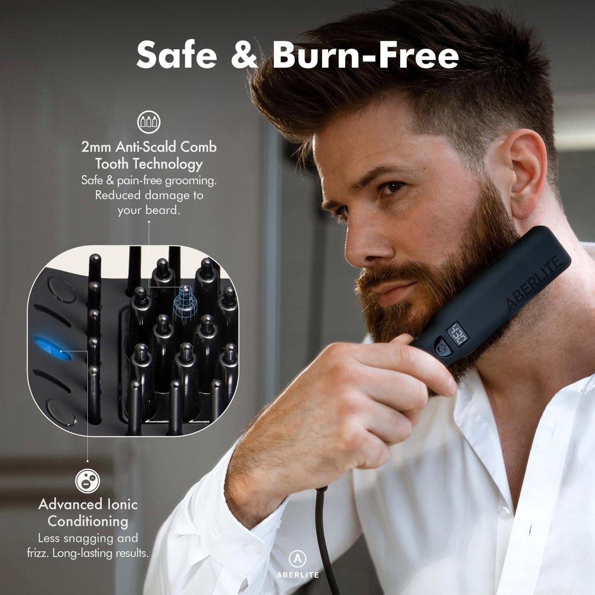 Aberlite Pro Professioneller Bart- und Haarglätter - Fortschrittliche Ionen- und Anti-Scald-Technologie - Schmerzfreies Styling - Glättungskamm für Männer - für alle Barttypen