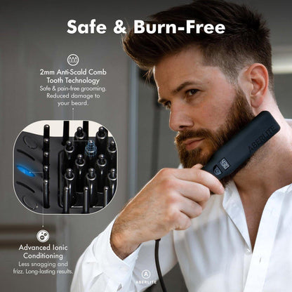 Aberlite Pro Professioneller Bart- und Haarglätter - Fortschrittliche Ionen- und Anti-Scald-Technologie - Schmerzfreies Styling - Glättungskamm für Männer - für alle Barttypen