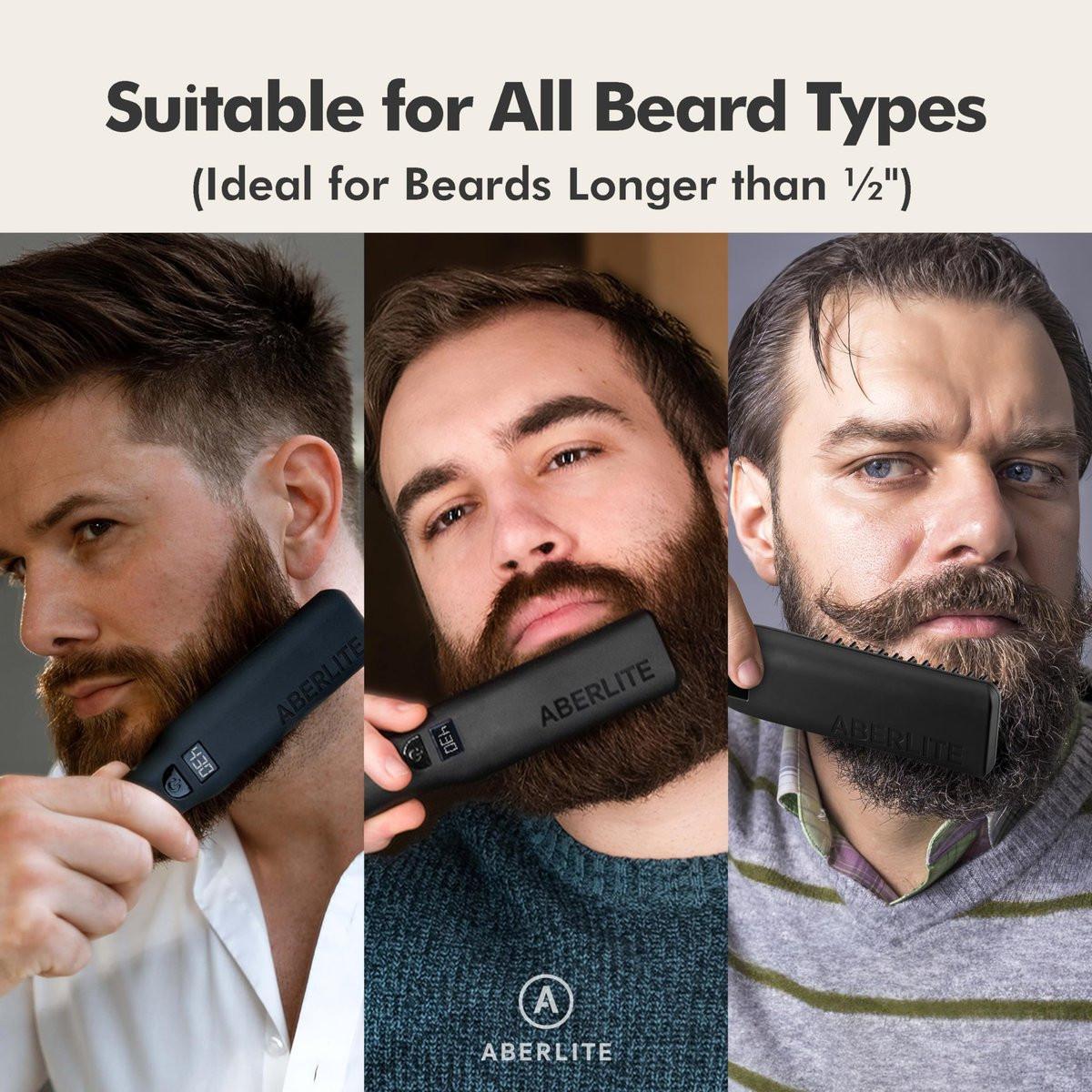 Aberlite Pro Professioneller Bart- und Haarglätter - Fortschrittliche Ionen- und Anti-Scald-Technologie - Schmerzfreies Styling - Glättungskamm für Männer - für alle Barttypen