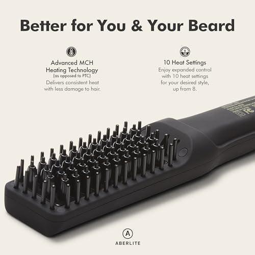 Aberlite Pro Professioneller Bart- und Haarglätter - Fortschrittliche Ionen- und Anti-Scald-Technologie - Schmerzfreies Styling - Glättungskamm für Männer - für alle Barttypen